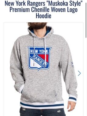 New York Rangers Gray Chenille Logo Hoodie